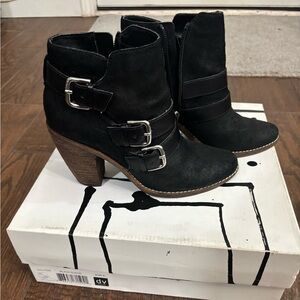 Dolce Vita Black Heeled Boots with Buckle Accents